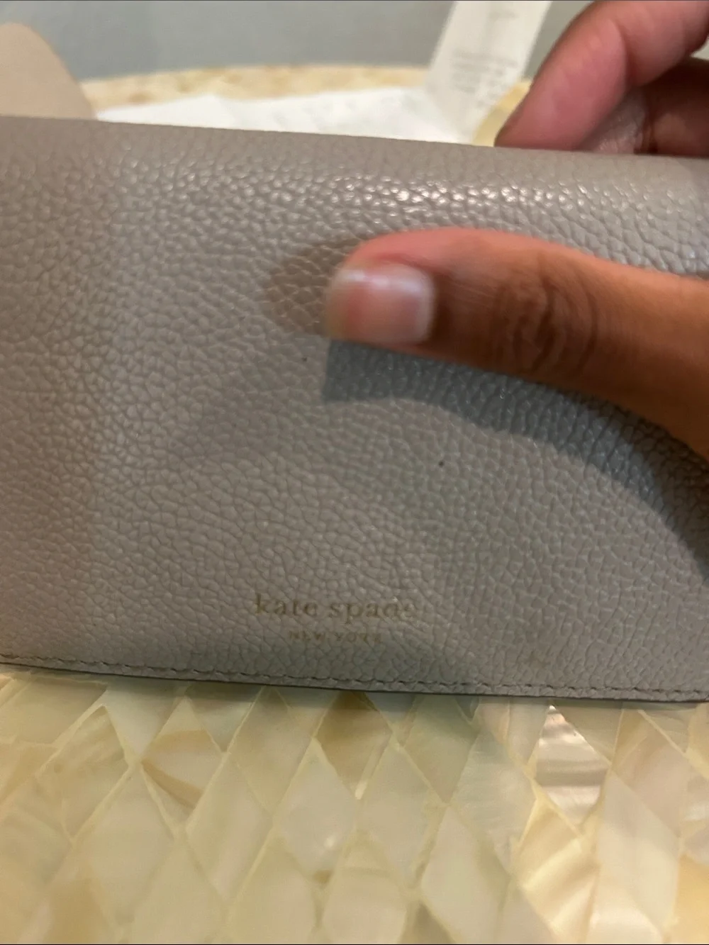 kate spade Gray Pebble Leather Bifold Wallet